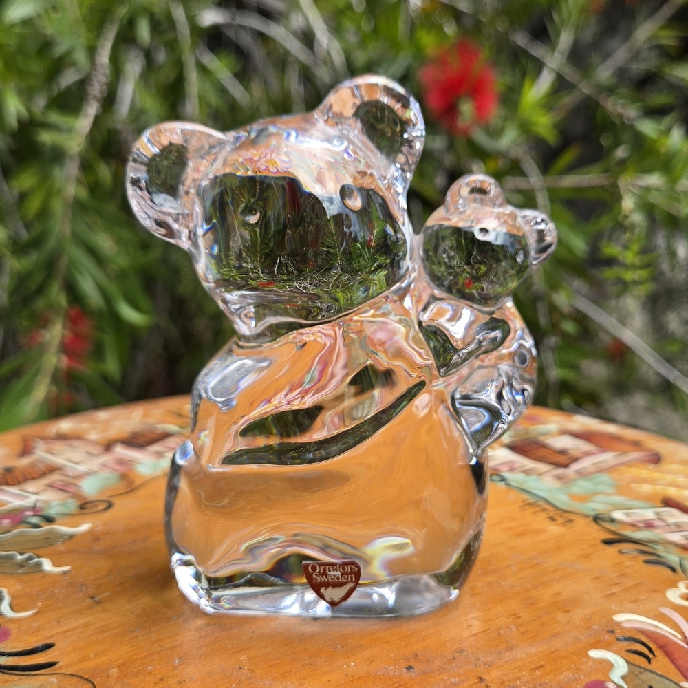 Vintage Orrefors Koala Panda‎ Bear Crystal Glass Figure Sweden Paperweight